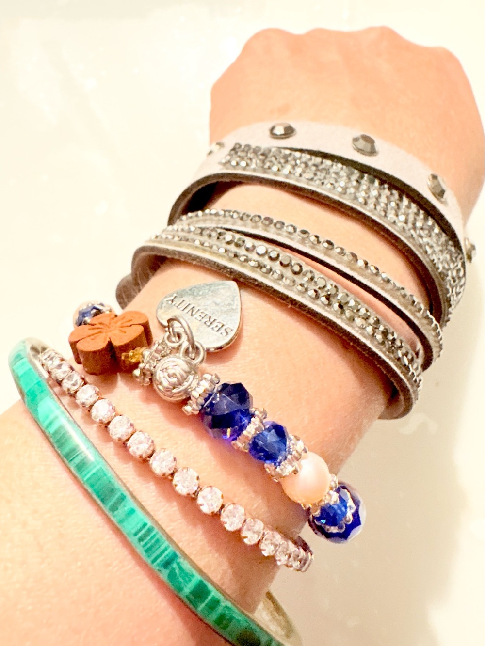 Serenity Multi-Stack Bracelet Set of 5 in Blue, Green and Silver NWOT